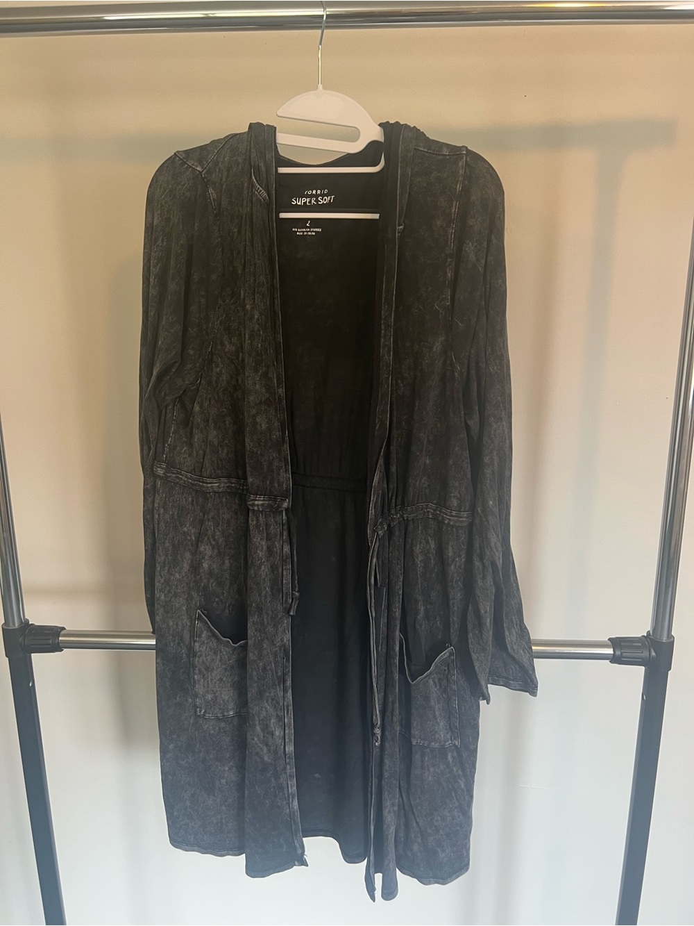 torrid Washed Black Hooded Tie-Waist Long Cardigan